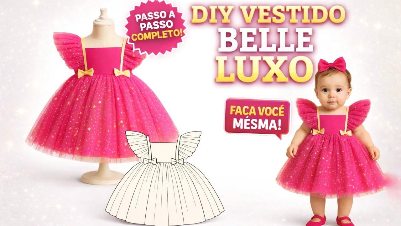 DIY Vestido BELLE Luxo Infantil ✨ Passo a Passo Completo