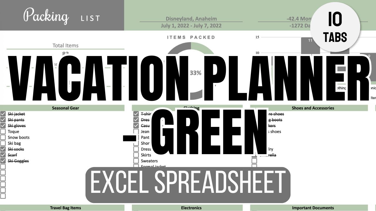 Vacation Planner Excel Spreadsheet - Green