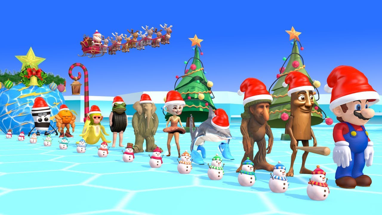 Long Slide Game With Cow Elephant Gorilla Hippopotamus Tiger - Christmas - Funny 3d Animals