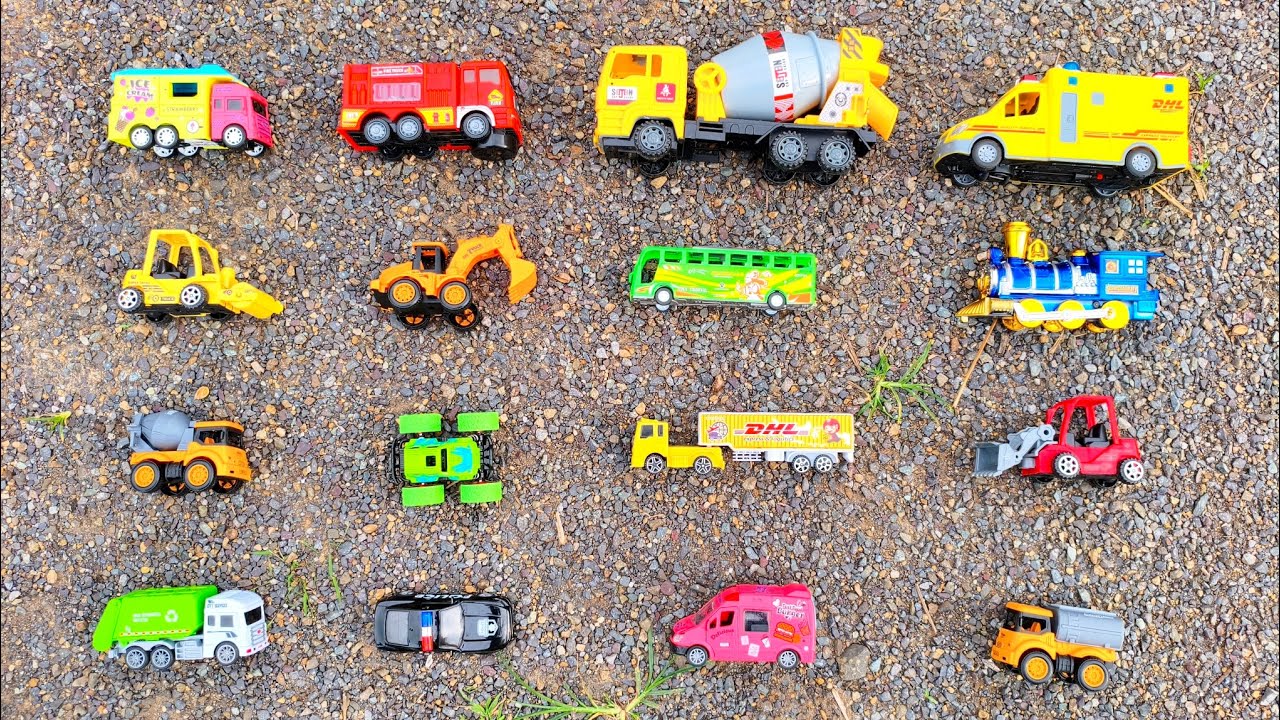 Mencari Mainan Mobil Pemadam, Mobil Es Krim, Mobil Polisi, Excavator, Truk Molen, Ambulance, Kereta