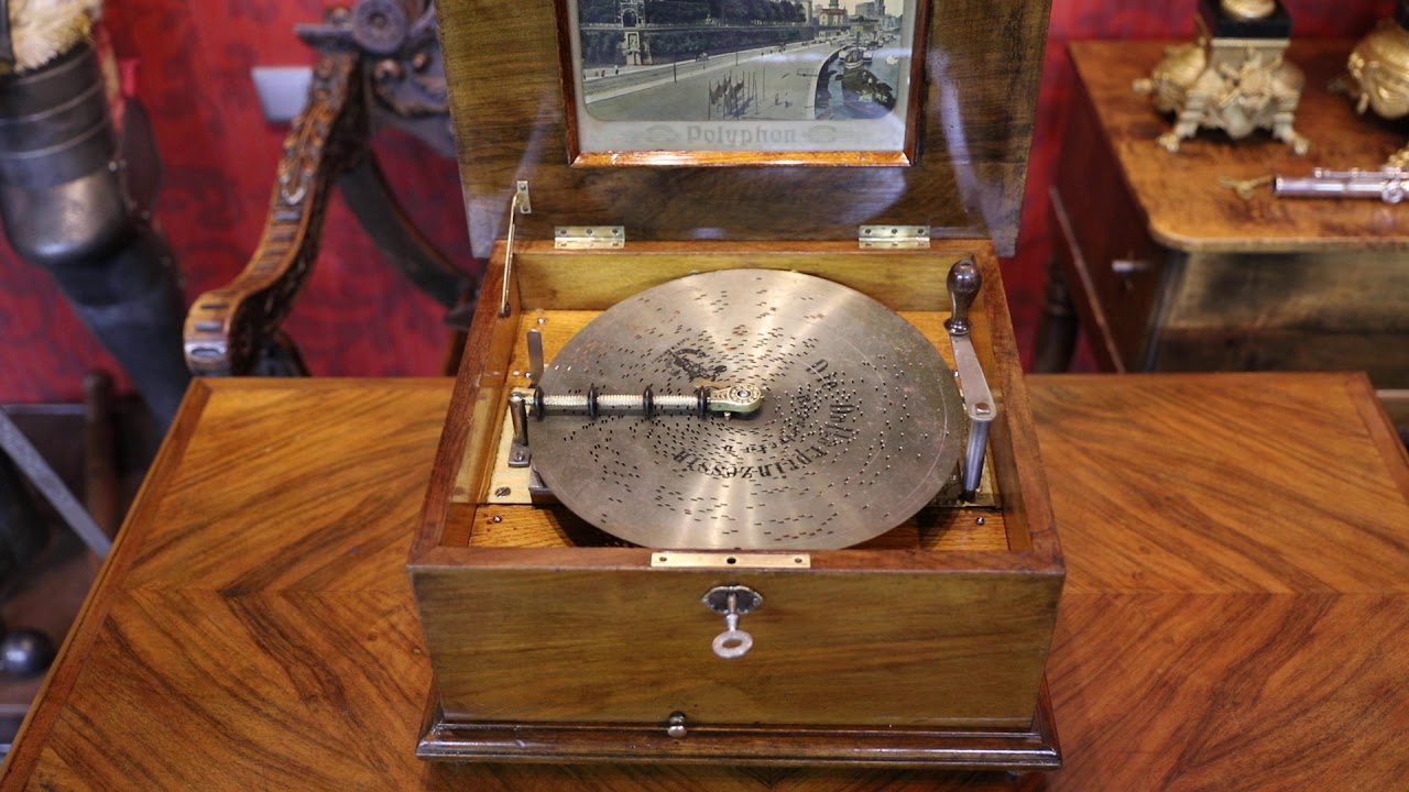 1900 Polyphon Spieluhr antique music box Spieldose mit 28cm Platten