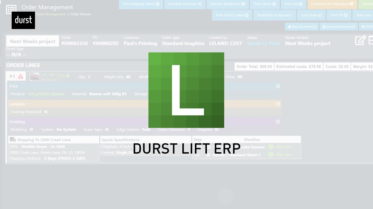 ERP/MIS Printing Software - Durst Lift ERP