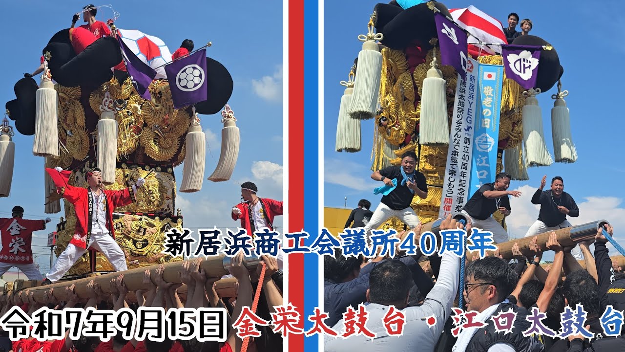令和7年新居浜太鼓台祭り【必見！見事な放り投げ】新居浜商工会議所40周年 金栄太鼓台・江口太鼓台 9月15日　#太鼓台#新居浜太鼓台#太鼓台祭り