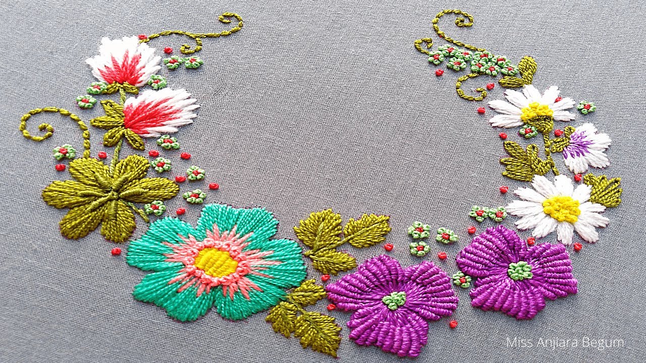 Beautiful Hand Embroidery, Hand Stitching Flowers Design, Flowers Embroidery Class by Anjiara-233