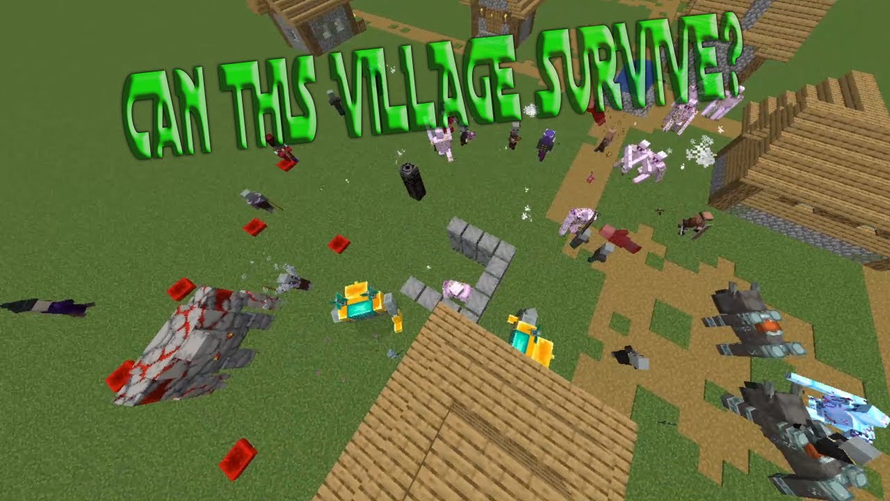 Minecraft Mob Battle: 30 Villager Guards + 10 Enchanted Iron Golem And Enchanted Dia Golem Vs Raid