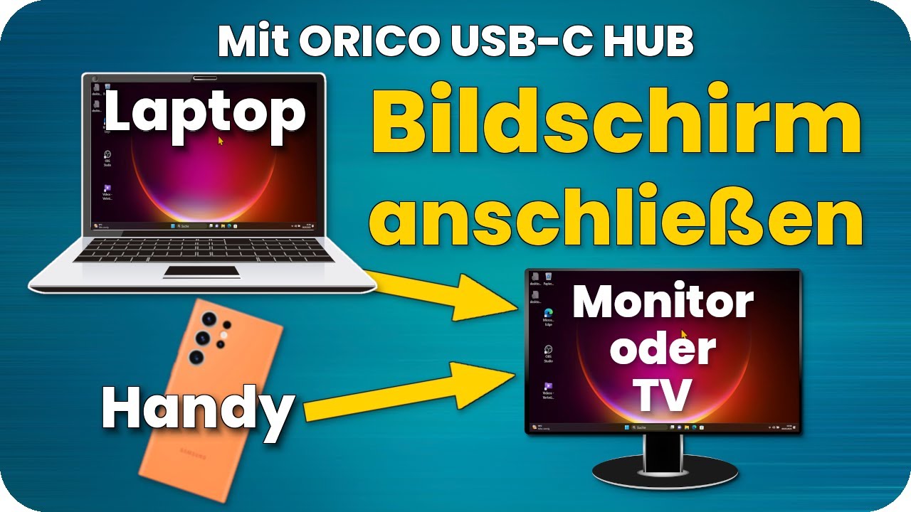 Handy auf TV spiegeln | Monitor an Laptop anschließen 2 Bildschirme einrichten |Orico USB-C auf HDMI