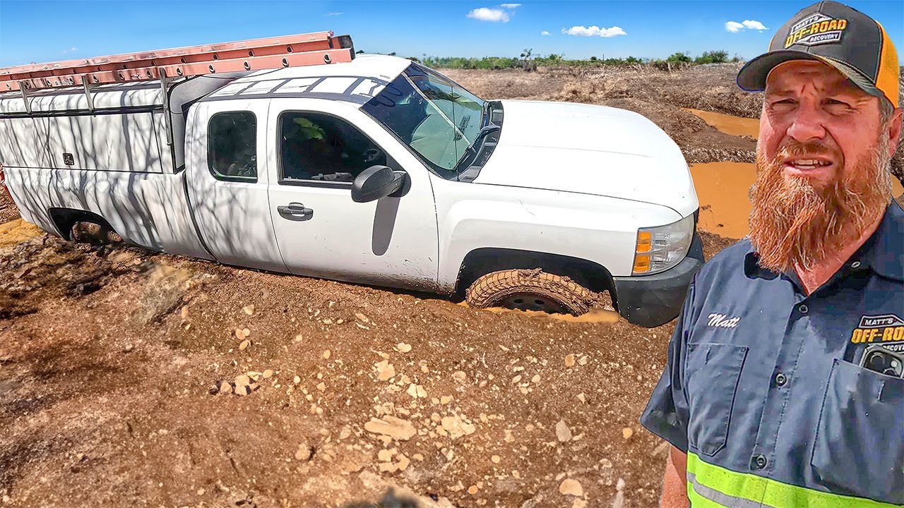 Employee's Rough Day, Chevy Work Truck Stuck in Mud