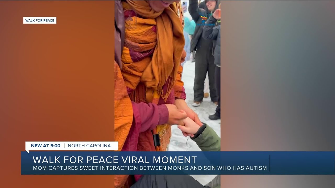 Mom captures sweet interaction between Walk for Peace monks and son who has autism