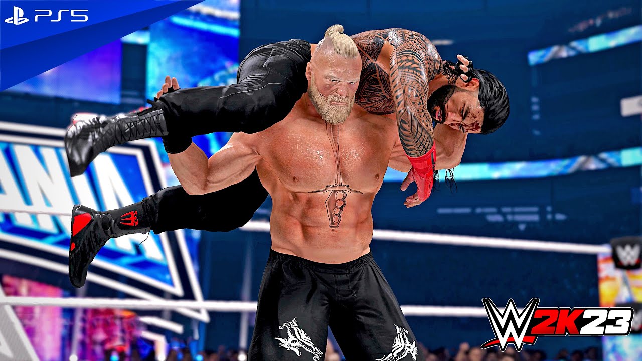 WWE 2K23 - Roman Reigns (c) vs. Brock Lesnar (c) - Full Match at WrestleMania 38 | PS5™ [4K60]