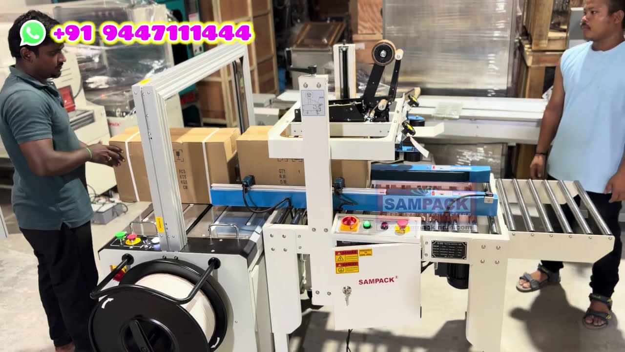 Fully Automatic Box Packing, Taping and Strapping Machine | High Speed Packaging Solution Coimbatore
