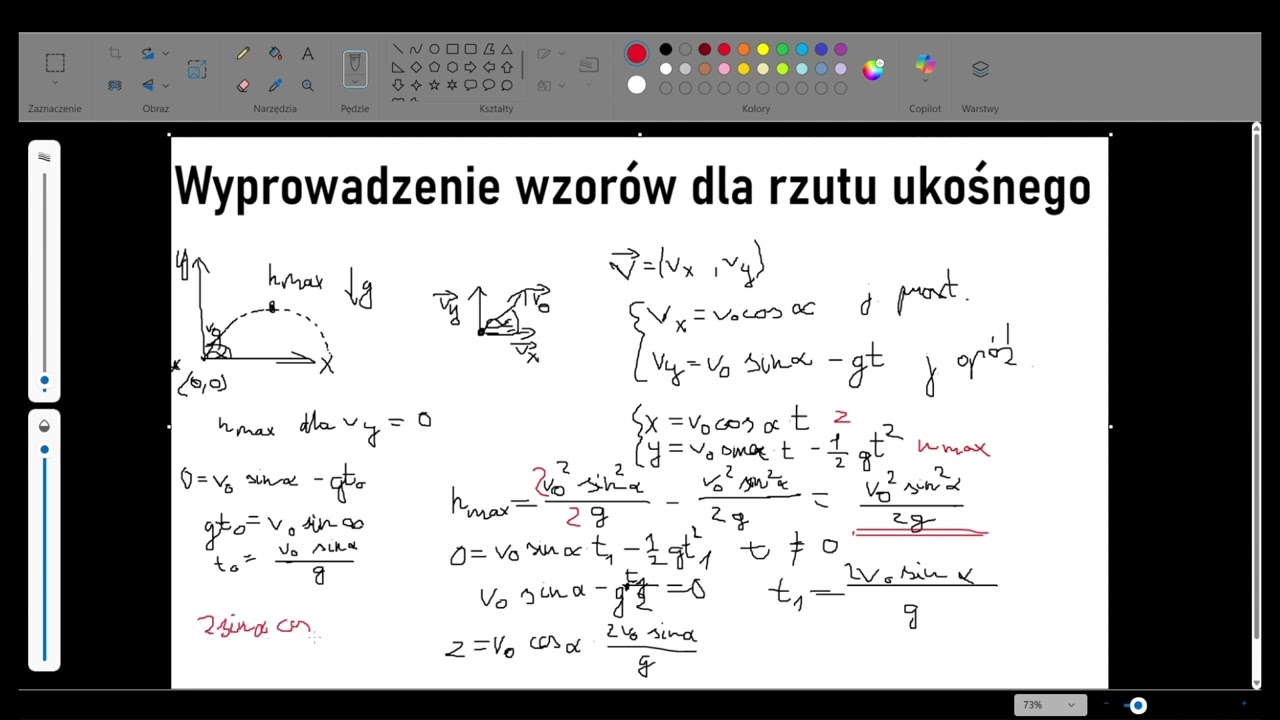 Wyprowadzenie wzorów dla RZUTU UKOŚNEGO