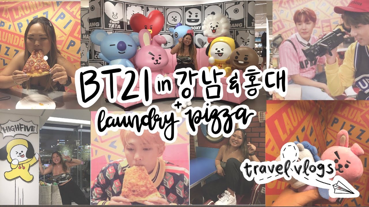 BT21 in GANGNAM & HONGDAE + LAUNDRY PIZZA + merch haul (๑•̀ㅂ•́)و  // study abroad in korea vlog #1