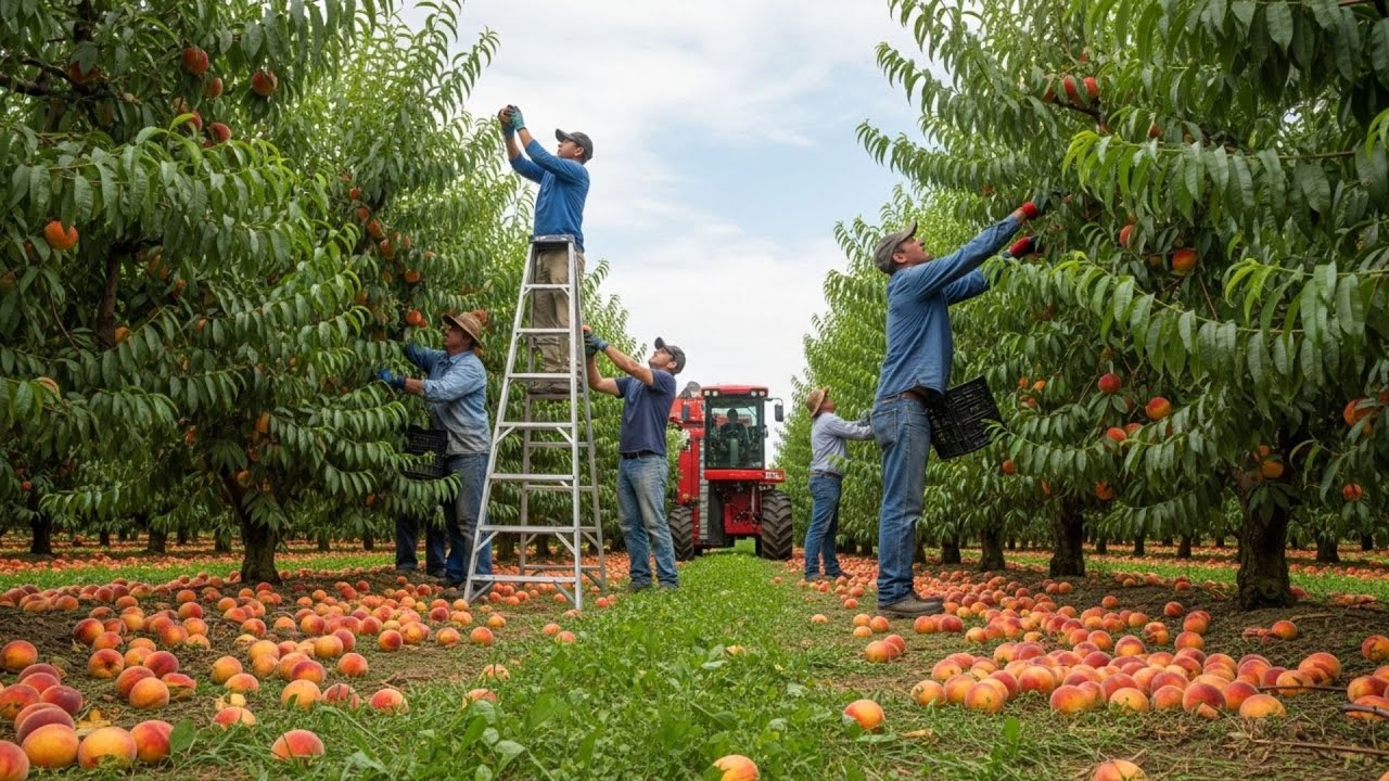 Peach Farming Explained | Peach Harvesting and Canned Peaches Processed in Factory