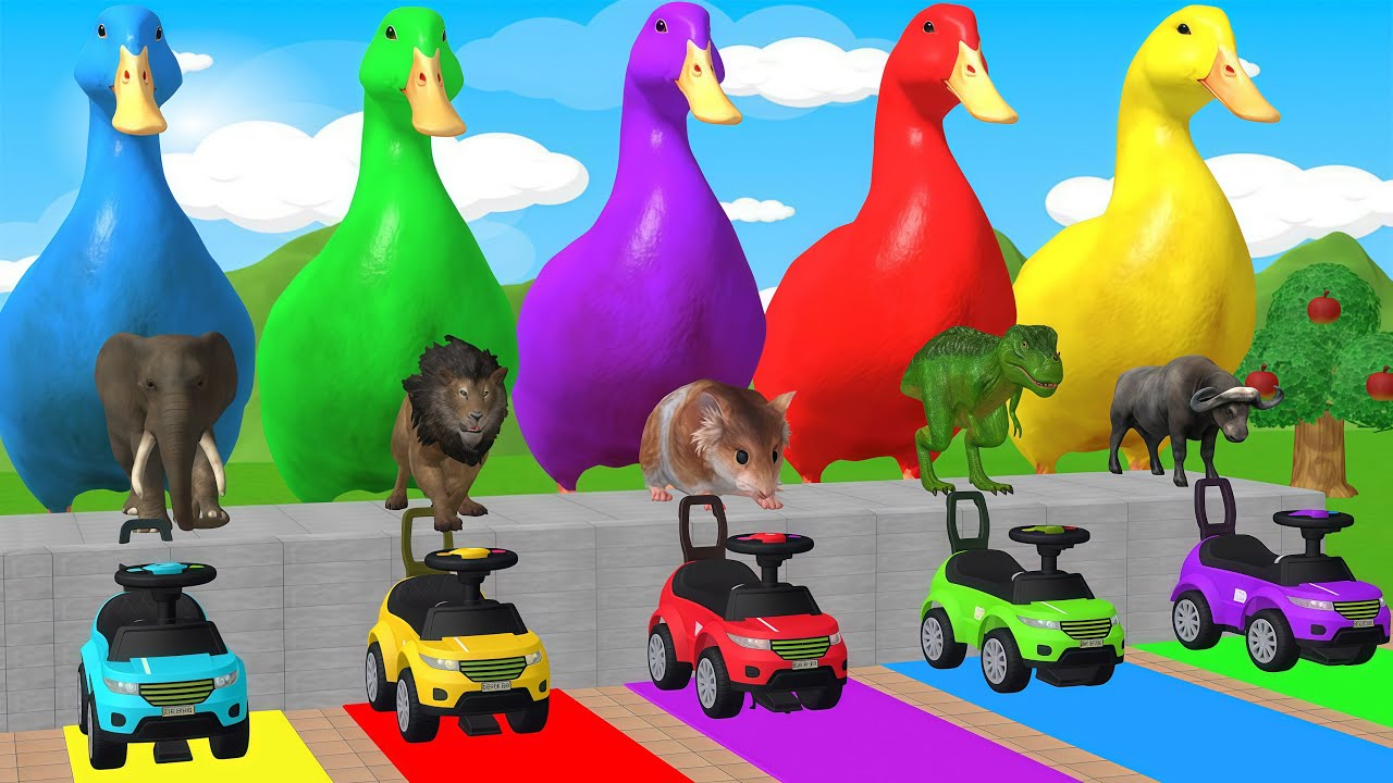 Long Slide Game With Elephant Gorilla Buffalo Hippopotamus Tiger   3d Animal Game   Funny 3d Animals