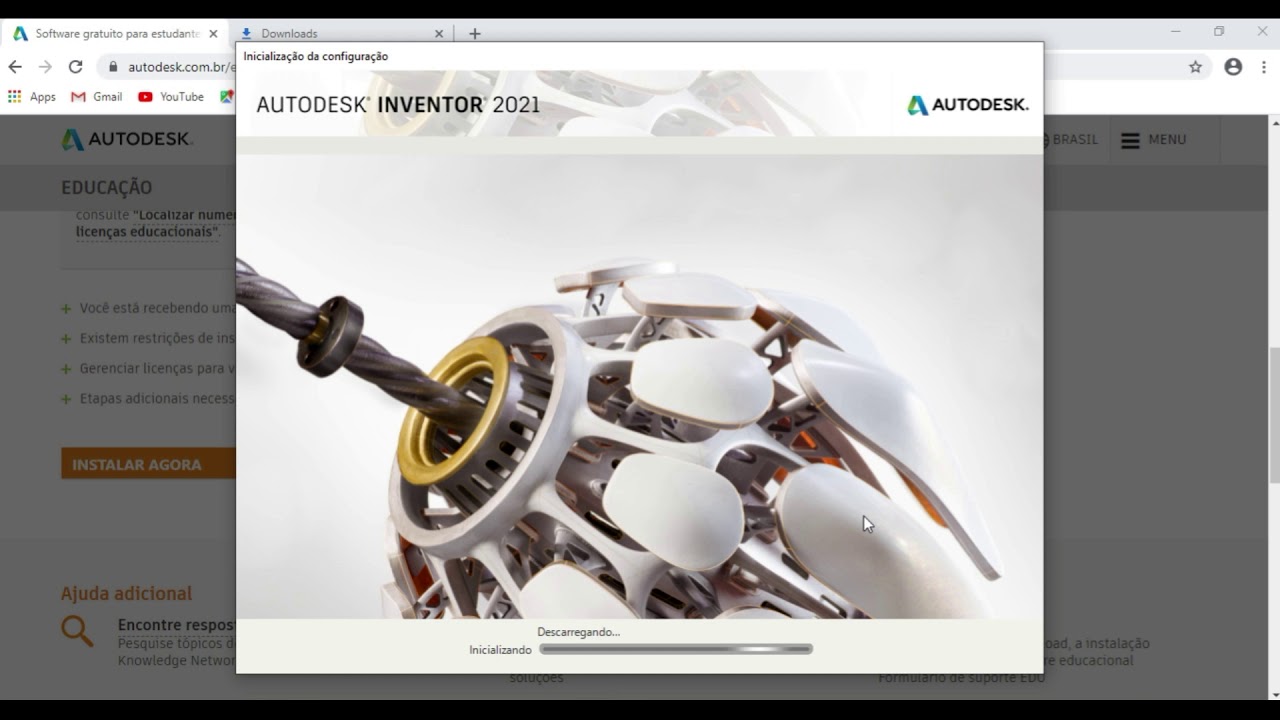 Aula0  -  Tutorial de Instala&ccedil;&atilde;o gr&aacute;tis do Inventor 2021