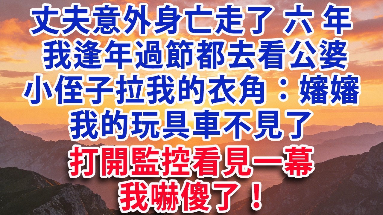 【满分爽文】丈夫意外身亡走了六年  我逢年過節都去看公婆  小侄子拉著我的衣角：嬸嬸 我的玩具車不見了  打開監控看見一幕 我嚇傻了！#婆媳 #家庭 #情感故事 #晚年生活 #為人處世