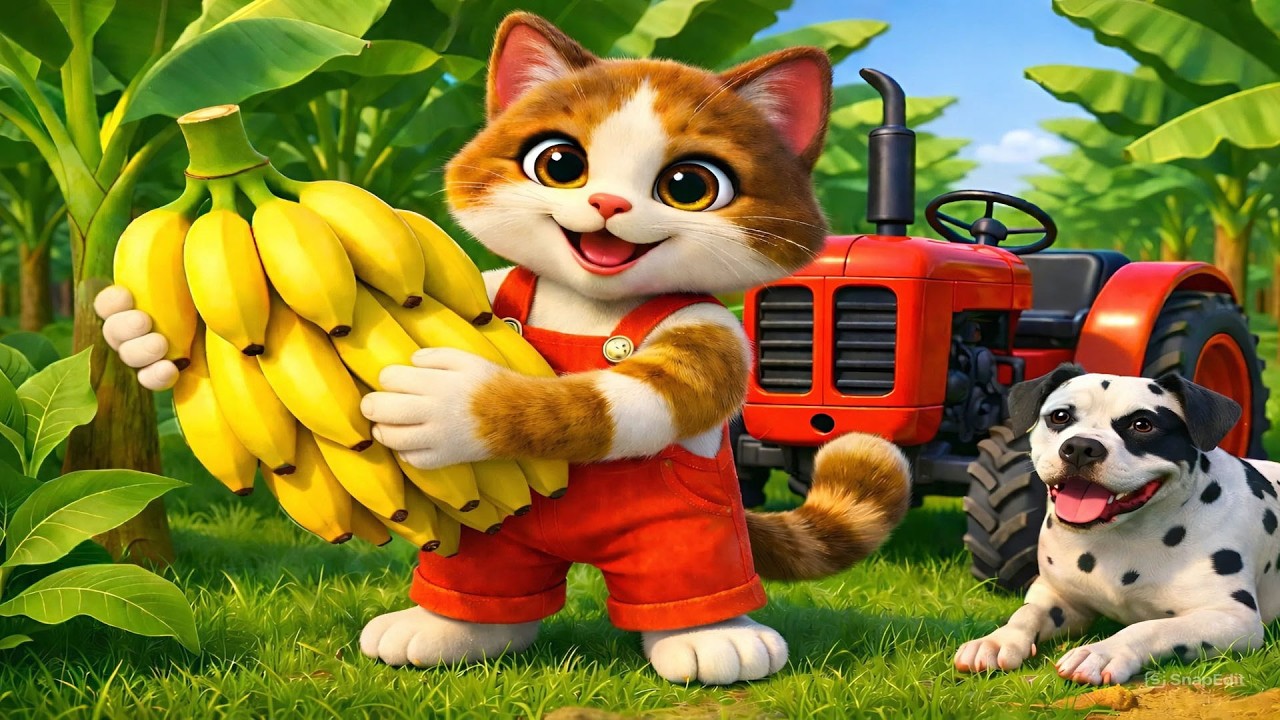 Banana Farm Story 🐱🐒 Cat, Monkey, and Pitbull Bring the Harvest Home | Vehicles Farm Animated