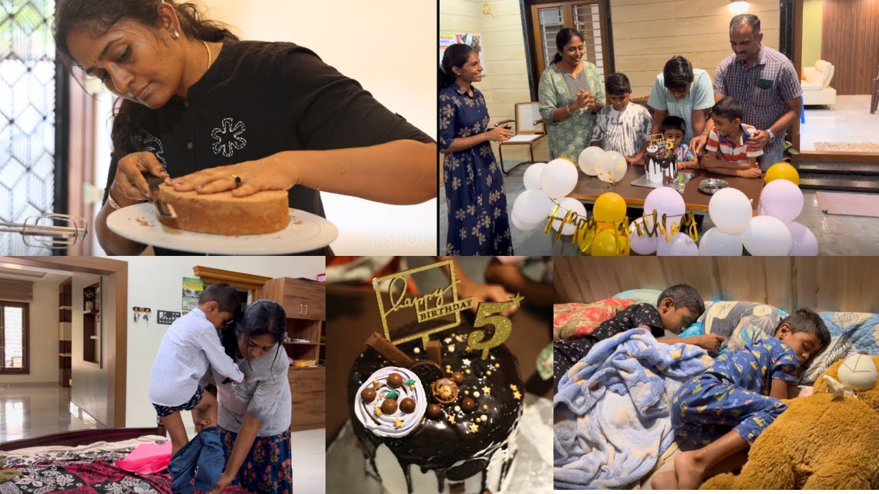 என் மகனின் 5￼th பிறந்த நாள் 🎂 🎉 / I prepared 2kg cake Siddhu / I Cooked Veg feast for 20 members