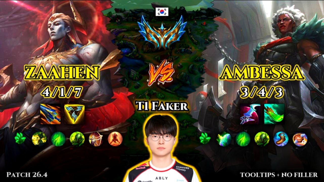 T1 Faker | Zaahen TOP vs Ambessa | Patch 26.4 | 2026-02-20 | KR CHALLENGER