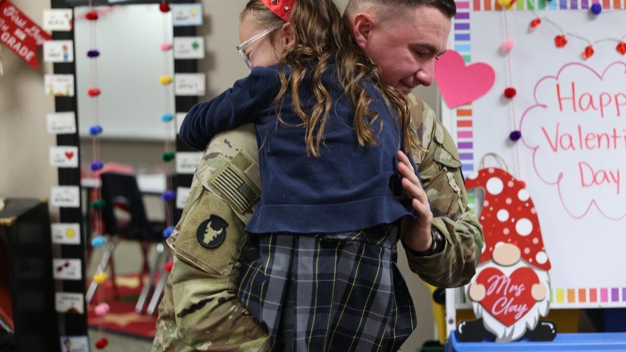 Staff Sergeant reunites with first-grader at Sacred Heart School after 9 months overseas