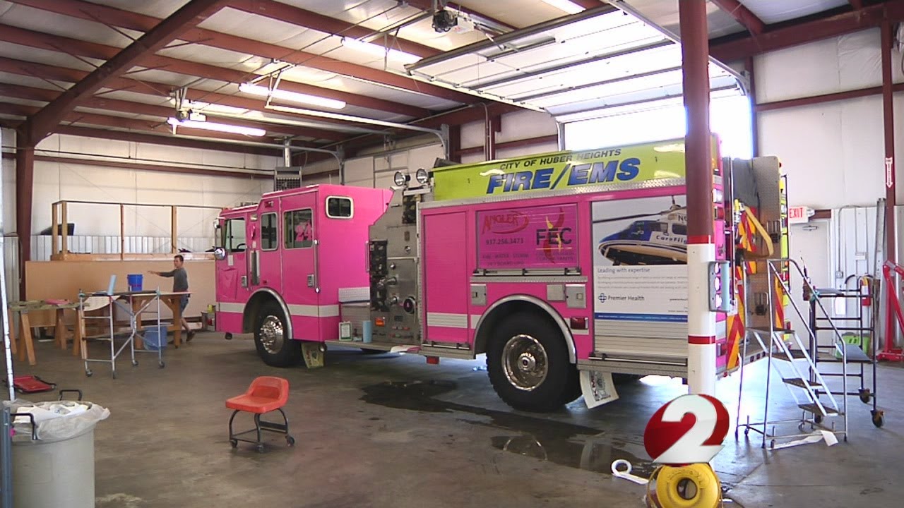 Pink fire truck for breast cancer awareness in Huber Hgts
