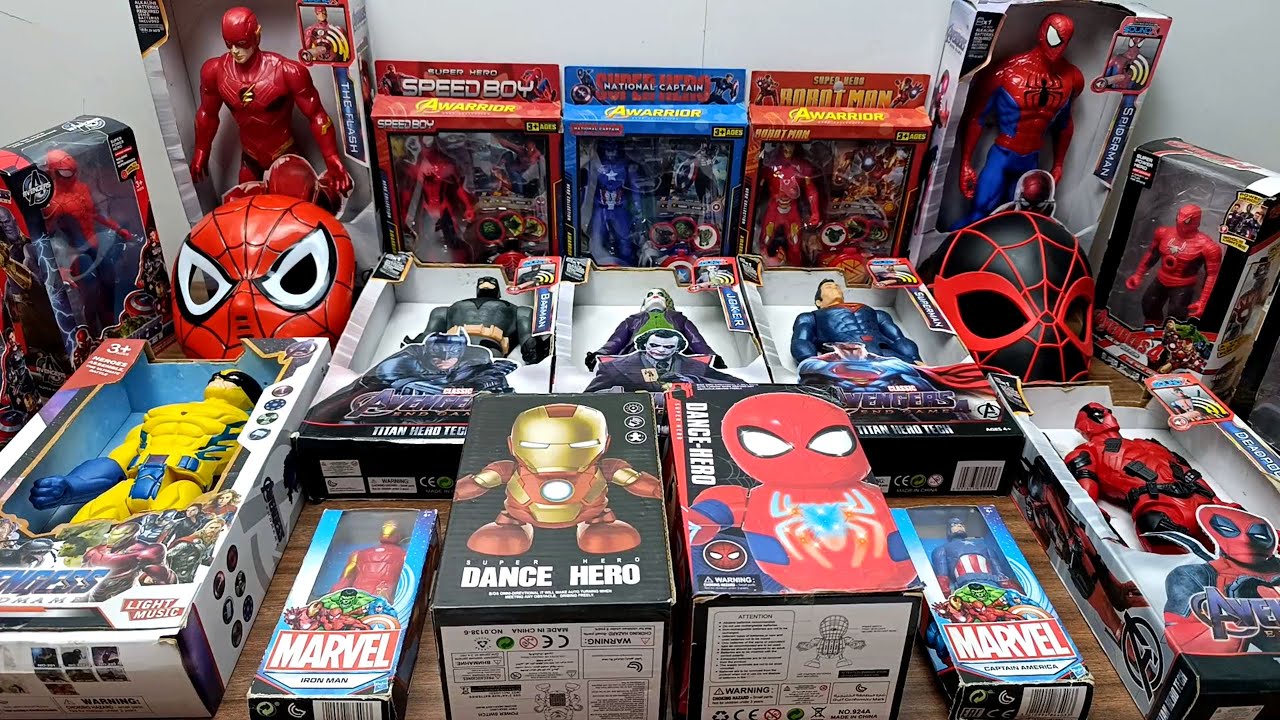 unboxing superhero ironman hulk deadpool the flash wolverine captain america toys assemble video