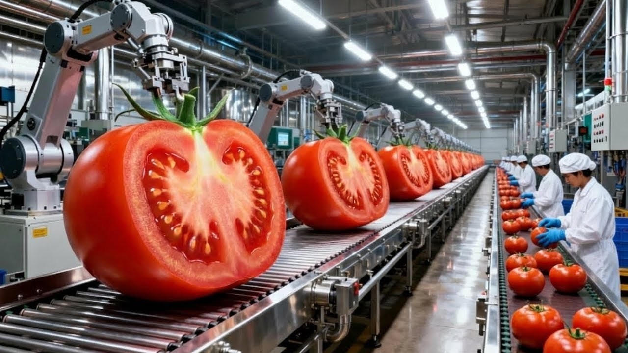 Inside the Tomato Processing Factory | Harvesting, Sorting & Packaging Explained