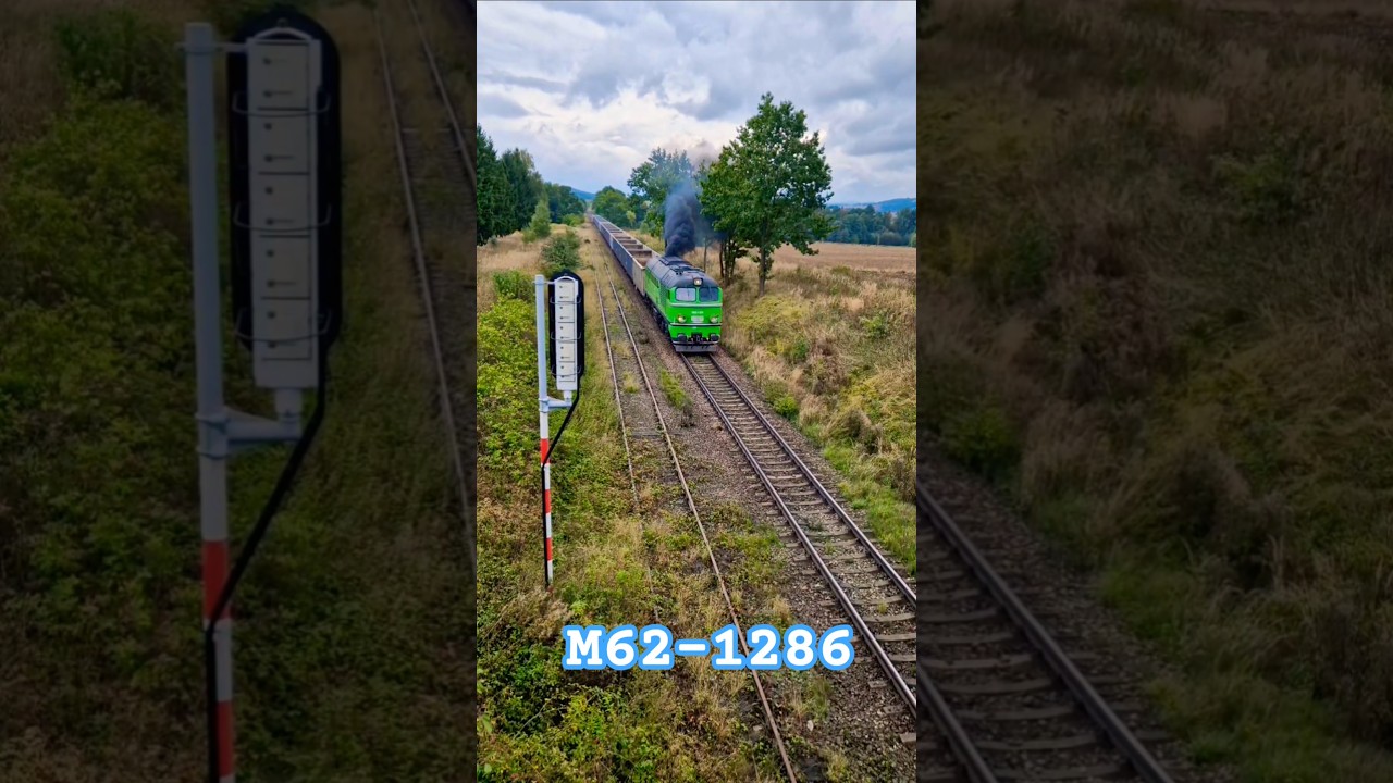 Diesel Power Gagarin M62-1286 z pr&oacute;żnym składem do Nowej Rudy-Słupca mija semafory wjazdowe stacji