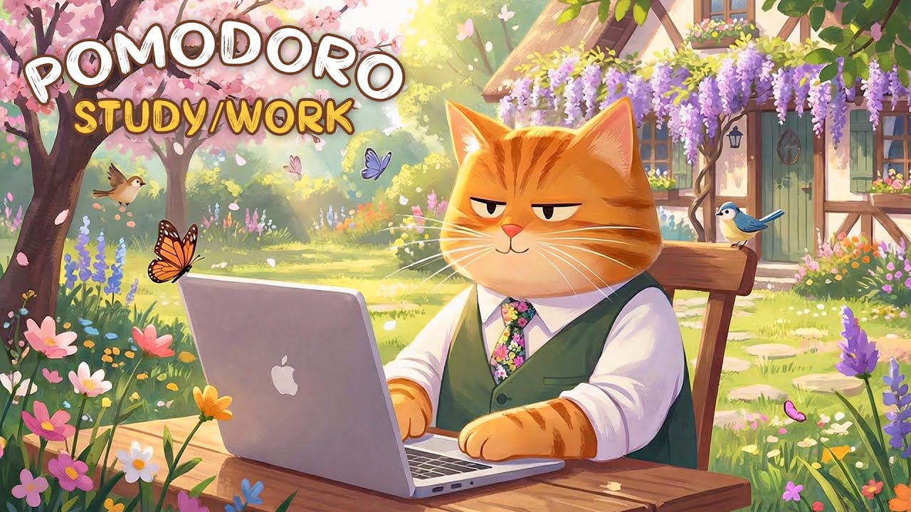 Study with Tabby on Beautiful Spring Day 🌸 30/5  Pomodoro Timer 😸 Lofi Beats to Study & Work
