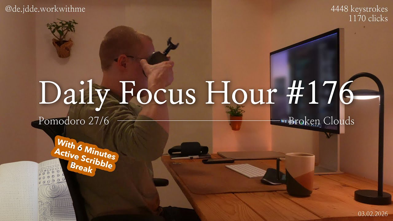 Daily Focus Hour | 2026-02-03T04:20:05 | Work With Me |Pomodoro 27/6| Partly Cloudy⛅ +Typing&Timer