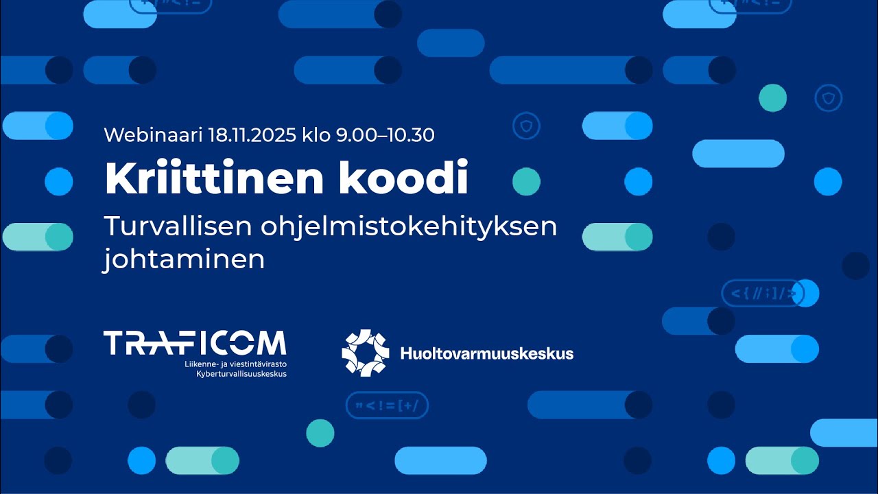 Kriittinen koodi: Turvallisen ohjelmistokehityksen johtaminen -webinaari 18.11.2025