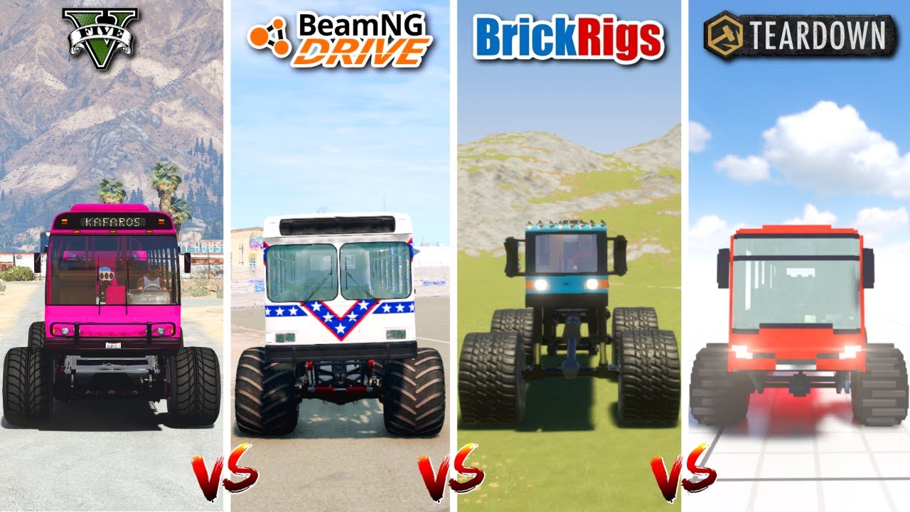 MONSTER BUS in GTA 5 vs TEARDOWN vs BEAMNG DRIVE vs BRICK RIGS - WHICH IS BEST MONSTER BUS?