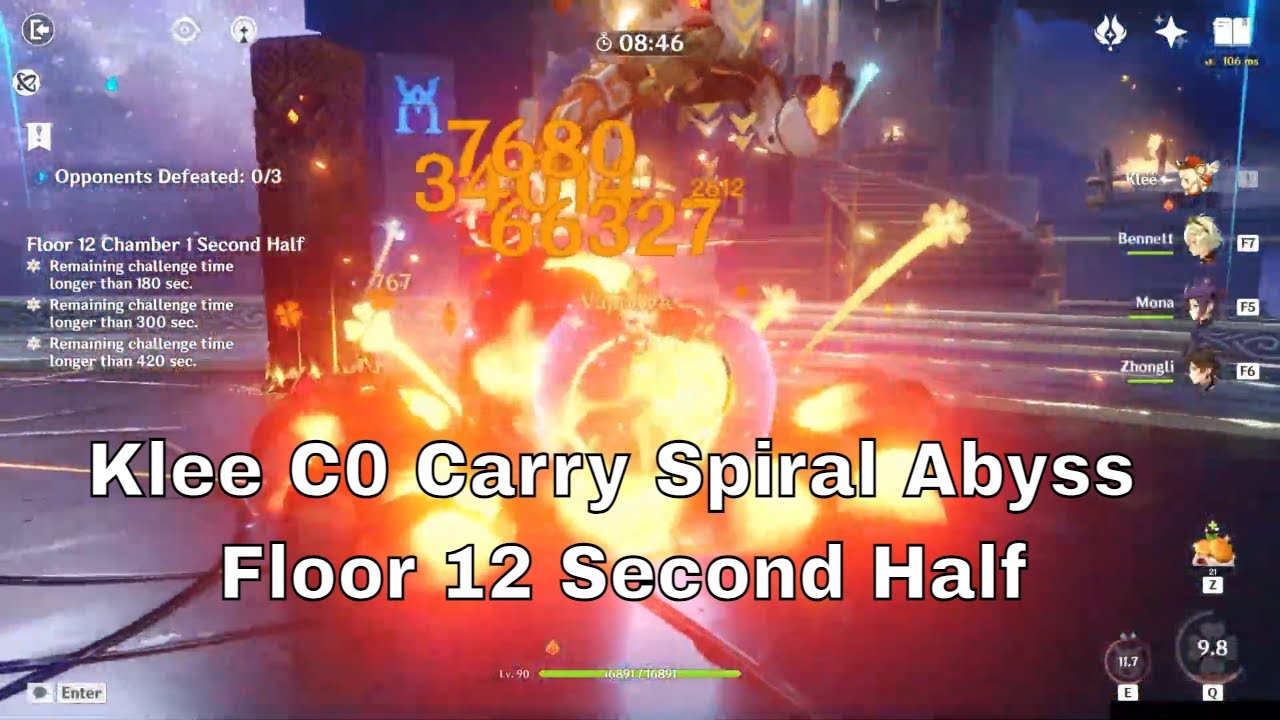 Klee C0 Carry vs Spiral Abyss Floor 12 Second Half | Genshin Impact