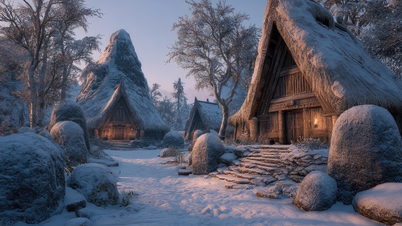 Snowbound Celtic Hamlet | Gentle Medieval Music for Study, Calm & Cold Winter Nights