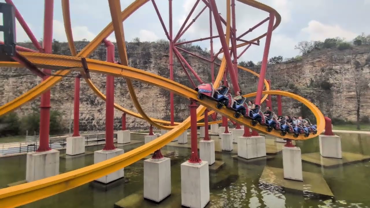 Wonder Woman Golden Lasso Coaster Off Ride Footage At Six Flags Fiesta Texas