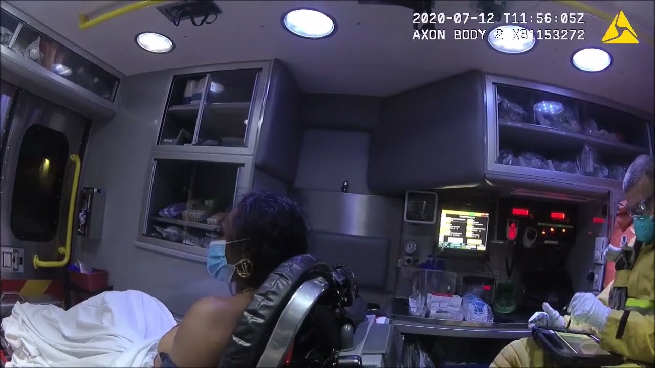 Megan Thee Stallion in an ambulance after being shot on July 12, 2020