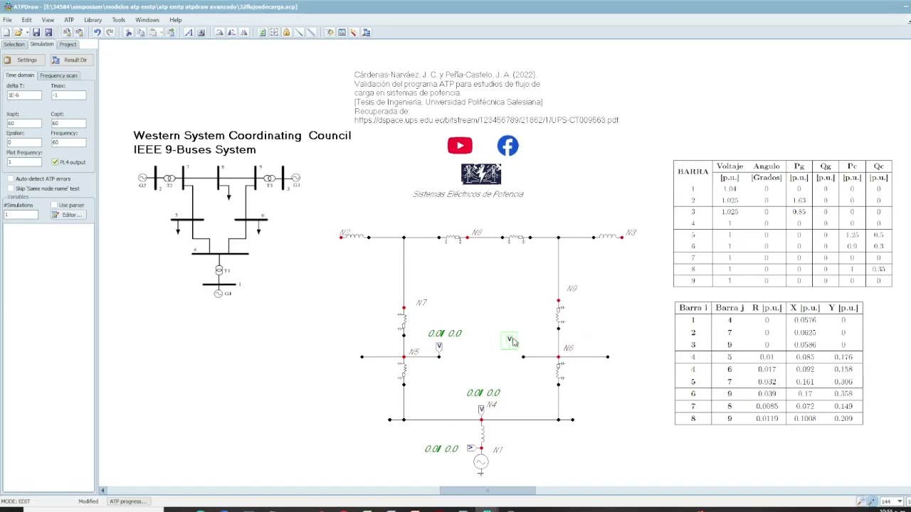 46 FLUJOS DE POTENCIA EN UNA RED DE LA IEEE DE 9 NODOS (1A. PARTE) EN ATP – EMTP CON ATPDRAW