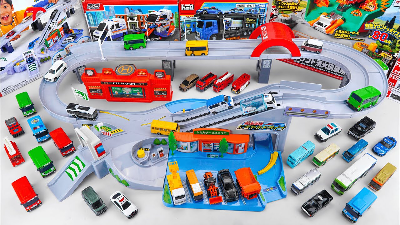 トミカ 高速道路 にぎやかドライブ, ぐるっとチェンジ！サウンド消火訓練所 Tomica Highway Bustling Drive ASMR Satisfying with Unboxing
