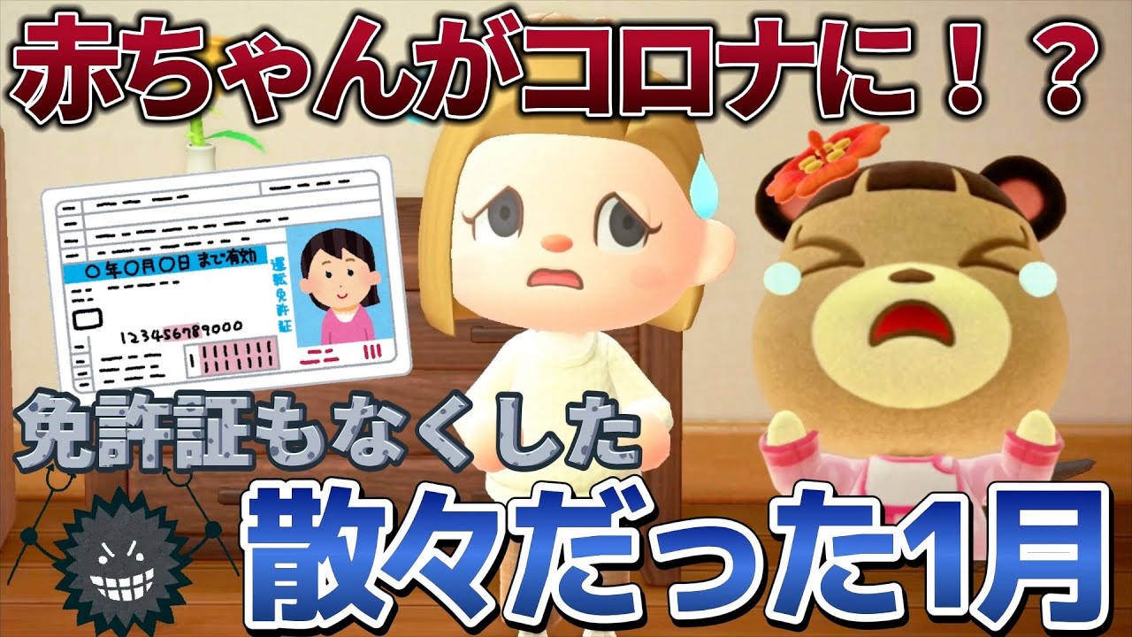 【あつ森アニメ】生後3ヶ月の赤ちゃんがコロナに、、さらに運転免許証もなくした散々だった1月【あつまれどうぶつの森】