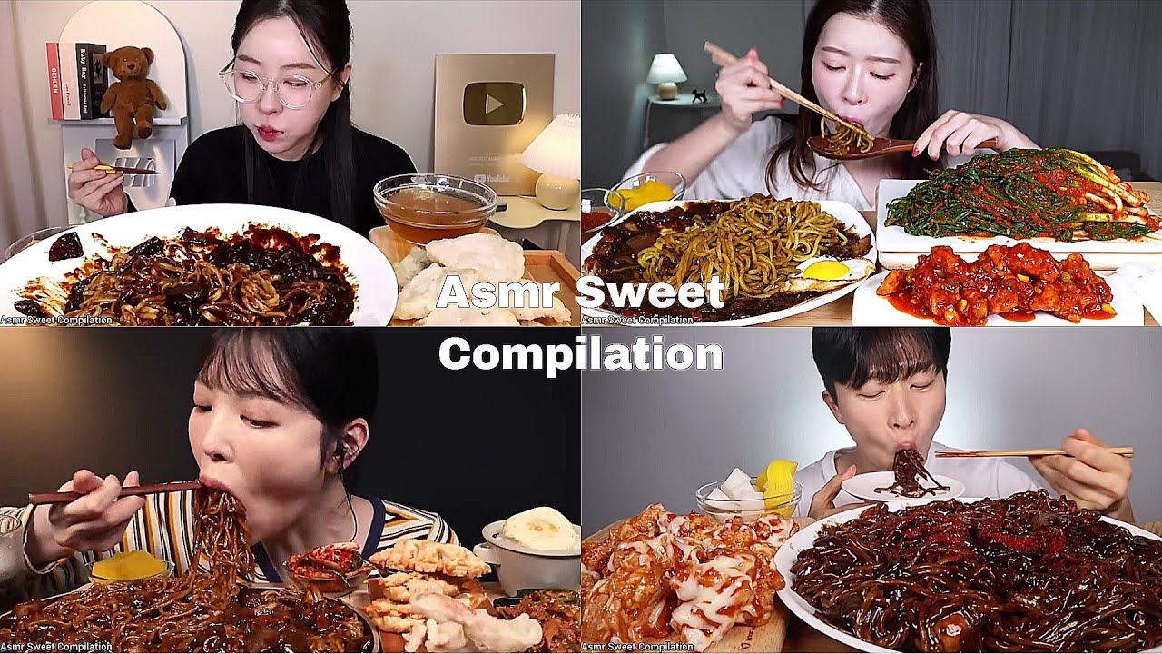 ASMR Spicy Korean Black Beans Noodles Compilation| No Talking | Only Bits | ASMR Mukbang | ASMR Food