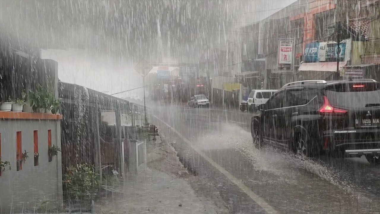 Heavy rain in my village walking middle the rain quickly fell asleep because of the sound heavy rain