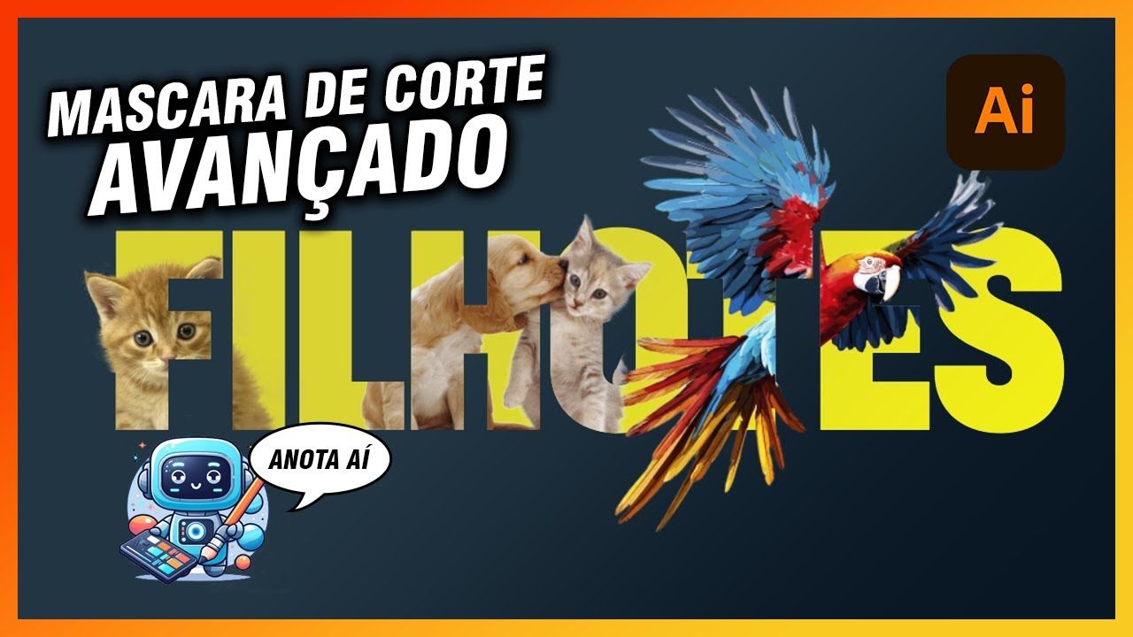 Mascara de corte avançado com texto em illustrator