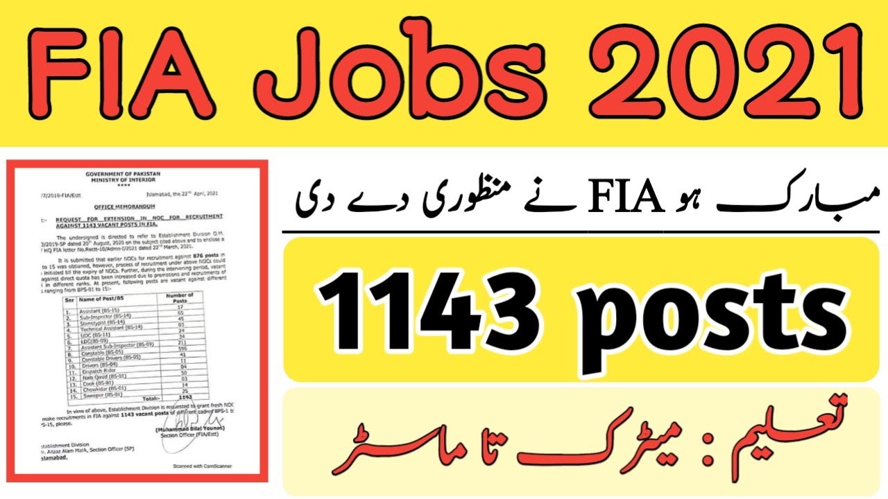 FIA Jobs 2021 in Pakistan || fia jobs 2021 advertisement - fia jobs 2021