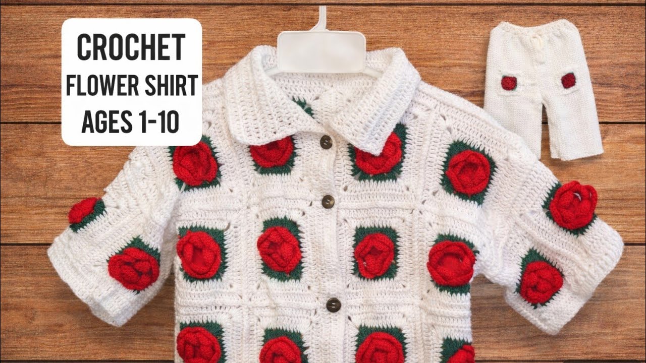 🧶How To Crochet Granny Flower Shirt BEGINNERS/ EASY CHRISTMAS Shirt 1-10 YEARS #crochetchildrenshirt
