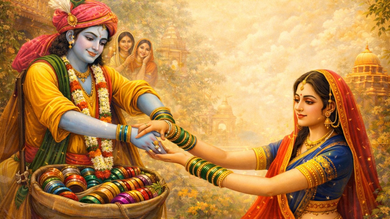 💛 मनिहारी का भेस बनाया | श्याम चूड़ी बेचने आया | Radha Krishna Beautiful Bhajan | SharmaProduction