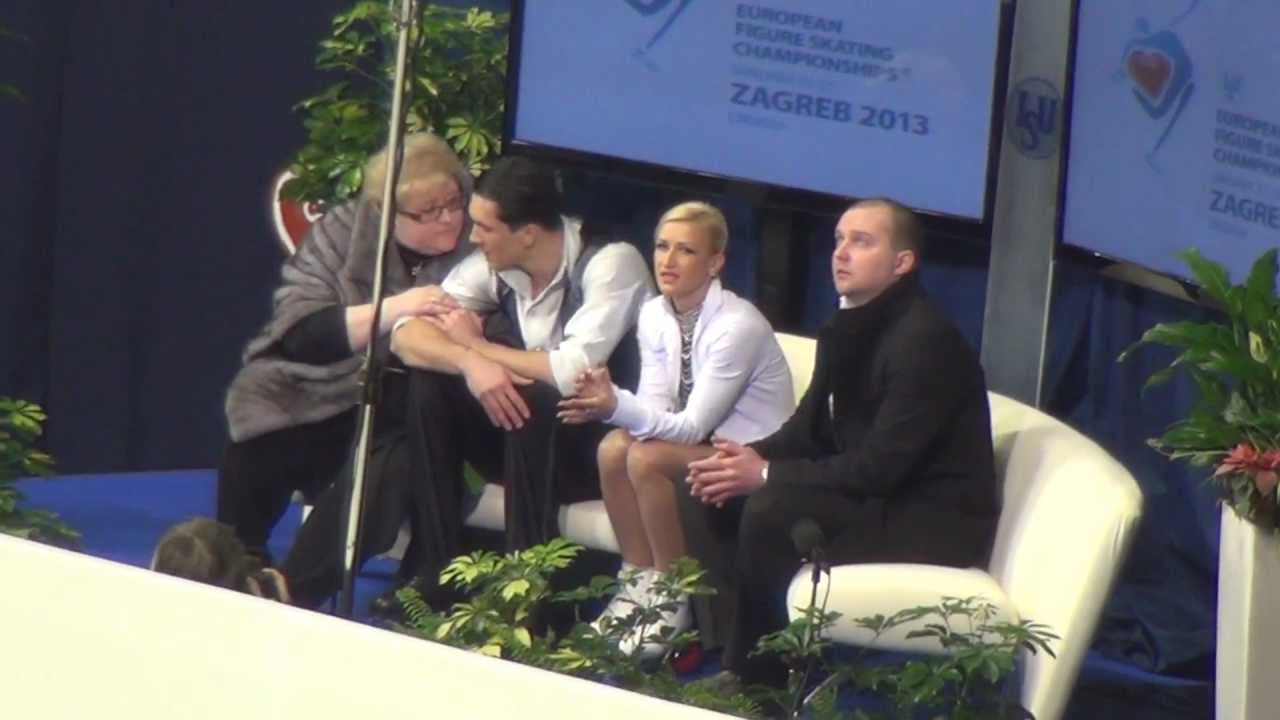 European Championships 2013,24.01 PAIRS Kiss&Cry VOLOSOZHAR / Maxim TRANKOV