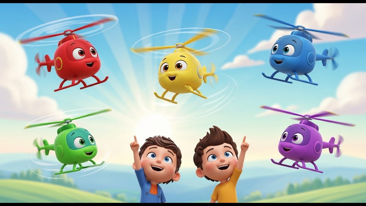 Cinco Pequeños Helicópteros de Juguete Giran y Vuelan | Canciones de Transportes para Niños