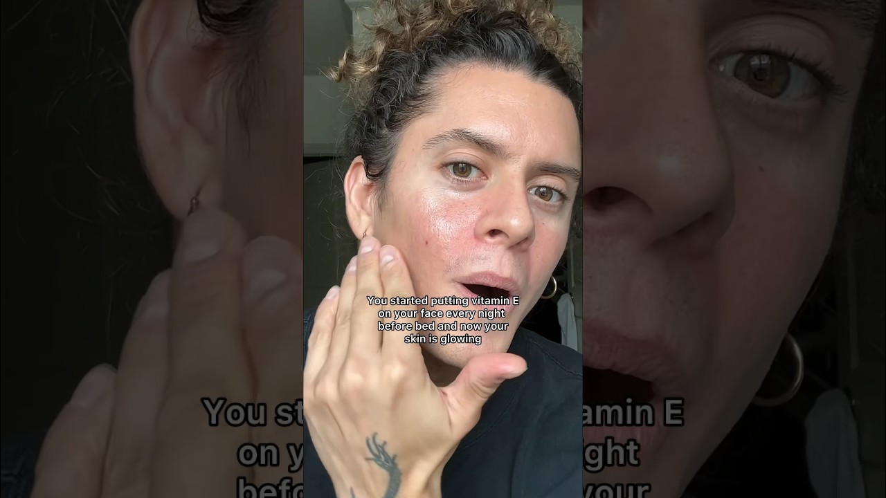 Skin hack tip: Putting vitamin E on your face before bed #skin #skincare #skincareroutine #beauty