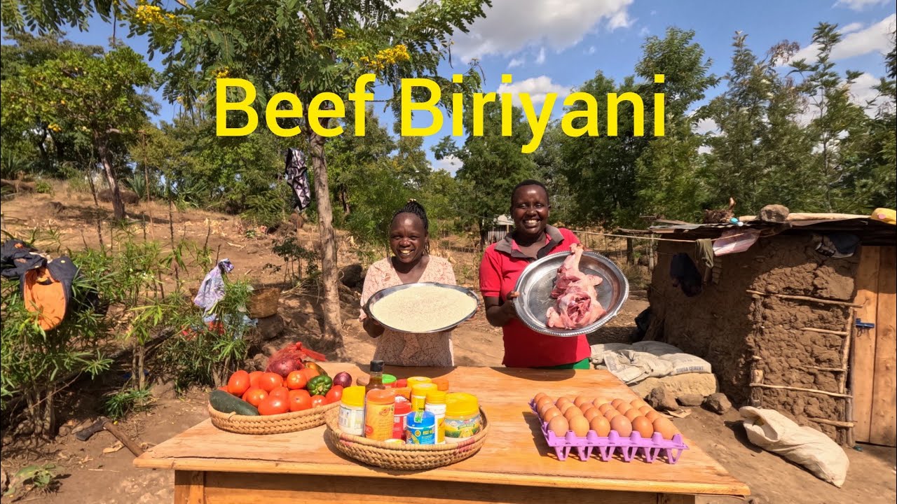 You will never buy biriyani Again !!! Authentic beef Biriyani cooked 🔥in our African village 🏠🇰🇪