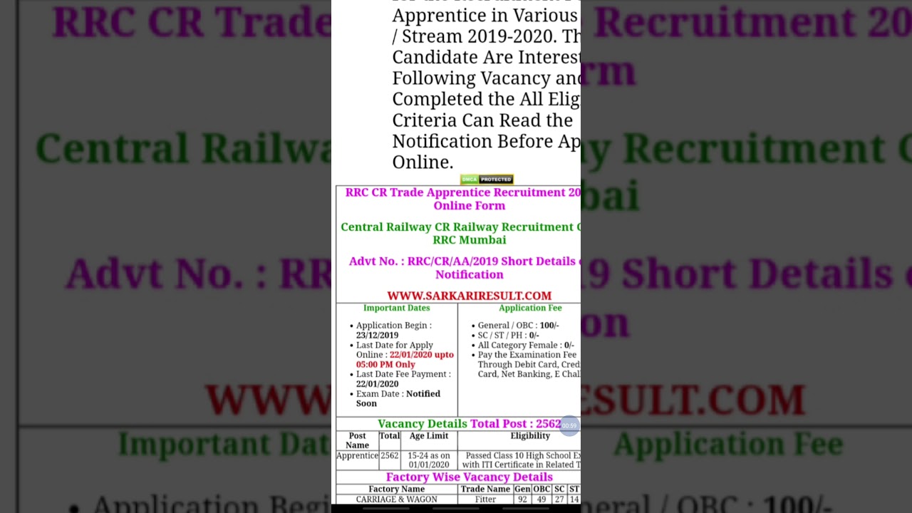 Railway RRC CR Mumbai Apprentice online form new